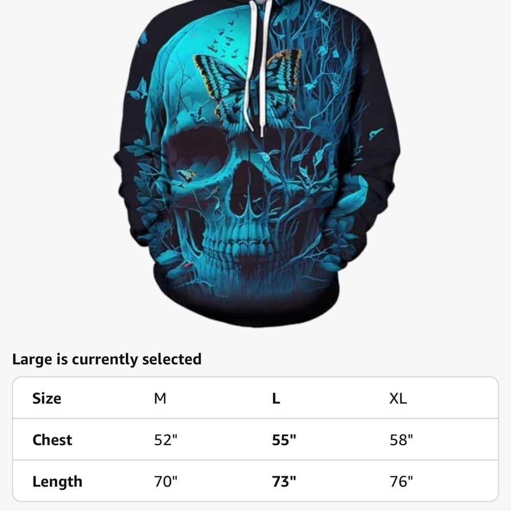 Men's Blue Skull Graphic Hoodie - Picture 4 of 6